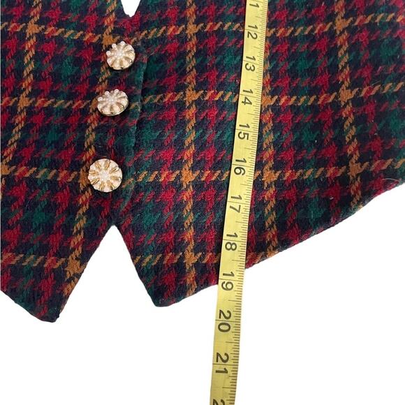 VTG Bentley VEST Women M Black Red Checkered Plaid Tweed Pearl Button Classic - Picture 8 of 10